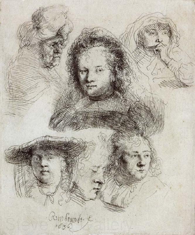 REMBRANDT Harmenszoon van Rijn Studies of the Head of Saskia and Others Germany oil painting art